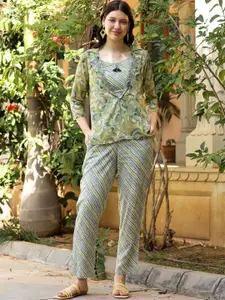 FASHION DWAR Printed Pure Cotton Top With Trousers Co-Ords