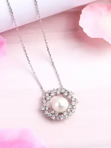 Zavya 925 Sterling Silver Rhodium-Plated Pearl Necklace