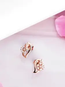 Zavya 925 Pure Sterling Silver Rose Gold-Plated CZ Floral Studs