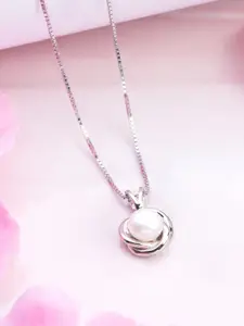Zavya 925 Pure Sterling Silver Rhodium-Plated Circular Pearl Pendant with Chain