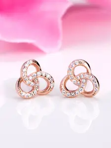 Zavya 925 Pure Sterling Silver Rose Gold-Plated CZ Contemporary Studs