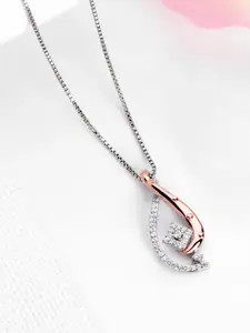 Zavya 925 Pure Sterling Silver Rhodium-Plated Contemporary CZ Pendant with Chain