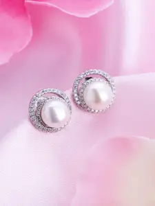 Zavya 925 Pure Sterling Silver Rhodium-Plated Pearls-Studded Circular Studs Earrings