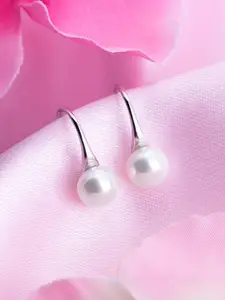 Zavya 925 Pure Sterling Silver Rhodium-Plated Pearls-Studded Teardrop Shaped Drop Earrings