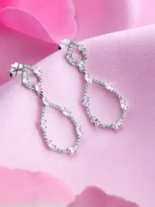 Zavya Women Rhodium-Plated CZ Studded Sterling Silver Teardrop Shaped Drop Earrings