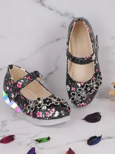 BAESD Girls Black Printed Party Ballerinas with Laser Cuts Flats
