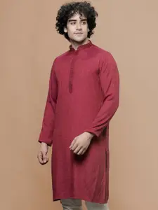 MAAHI FABS Ethnic Motifs Woven Designed Mandarin Collar Cotton Straight Regular Kurta