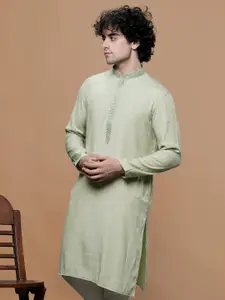 MAAHI FABS Ethnic Motifs Printed Thread Work Detailed Cotton Straight Kurta