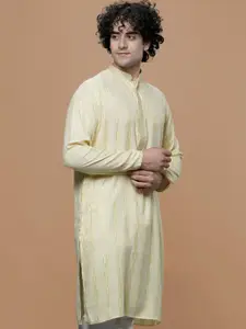 MAAHI FABS Woven Design Mirror Work Cotton Straight Kurta