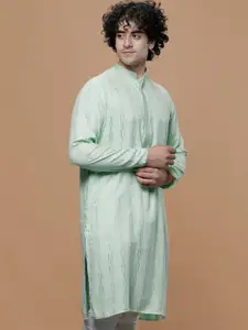 MAAHI FABS Geometric Woven Design Mandarin Collar Thread Work Kurta