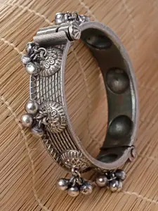 Sanjog Silver-Toned & White Silver-Plated Studded Antique Adjustable Bracelet
