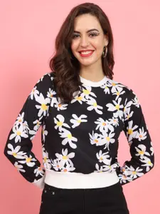 BAESD Floral Printed Round Neck Long Sleeves Fleece Pullover Sweatshirt