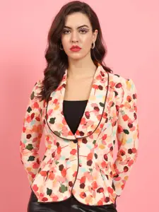 BAESD Floral Printed Shawl Collar Single-Breasted Fleece Slim-Fit Casual Blazer