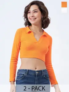 COLOR CAPITAL Multicoloured Cotton Shirt Style Crop Top