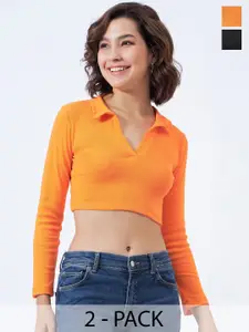 COLOR CAPITAL Multicoloured Cotton Shirt Style Crop Top