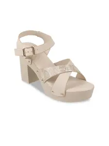 Mochi Textured Cross Strap Platform Heels With Buckle Closure