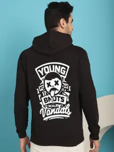 YOU FOREVER Typography Printed Hooded Fleece Pullover