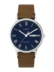 Timex Waterbury Men Blue Dial & Brown Leather Straps Analogue Watch TW2W14900UJ