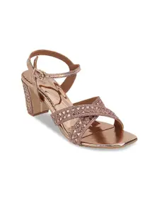 Mochi Embellished Cross Strap Party Block Heels With Buckle Closure