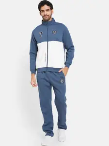 Octave Colourblocked  Mock Collar Fleece Jacket with Mid Rise Track Pant