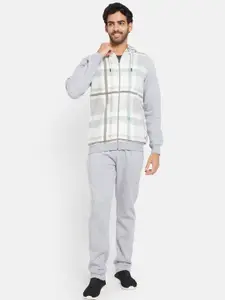 Octave Checked Hooded Fleece Jacket with Mid Rise Track Pant