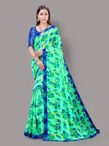 HRITIKA Green Floral Poly Georgette Saree