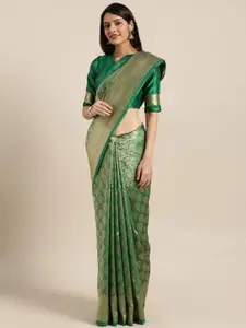 HRITIKA Green Woven Design Silk Blend Saree