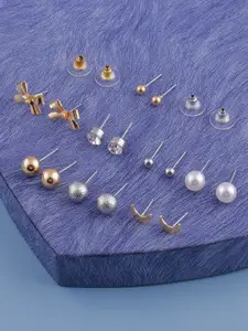 DressBerry Set Of 8 Gold-Toned Classic Studs Earrings