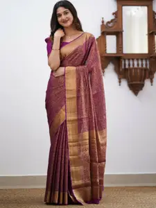 DIVASTRI Purple Pure Silk Kanjeevaram Saree