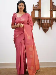 DIVASTRI Peach-Coloured Pure Silk Kanjeevaram Saree