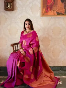 DIVASTRI Pink Pure Silk Kanjeevaram Saree