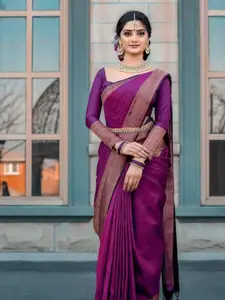 DIVASTRI Purple Pure Silk Kanjeevaram Saree
