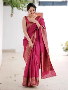 DIVASTRI Pink Pure Silk Kanjeevaram Saree