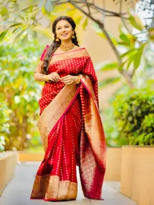 DIVASTRI Red Pure Silk Kanjeevaram Saree