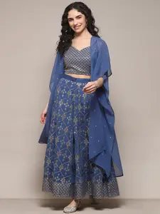 Biba Ethnic Motifs Embroidered Thread Work Crop Top with Palazzos & Shrug