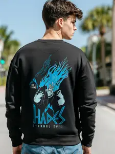 Bewakoof Black Hell Bound Printed Long Sleeves Oversized Pullover Sweatshirt