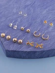 DressBerry Set Of 6 Gold-Toned & White Gold-Plated Classic Studs Earrings