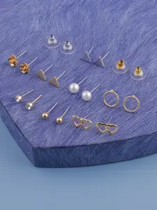 DressBerry Set Of 8 Gold-Toned & White Gold-Plated Classic Studs Earrings