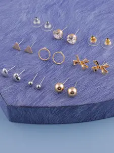 DressBerry Set Of 7 Gold-Plated Beaded Classic Studs