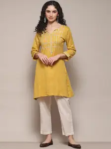 Biba Ethnic Motifs Yoke Design Thread & Mirror Work Cotton Kurta
