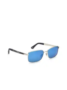 Police Men Blue Lens & Silver-Toned Rectangle Sunglasses with UV Protected Lens