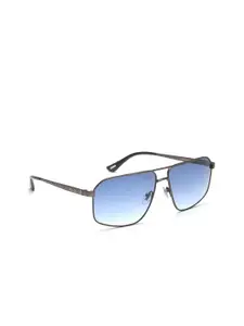 Police Men Blue Lens & Gunmetal-Toned Square Sunglasses with UV Protected Lens