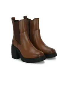Delize Women Mid Top Vegan Leather Platform-Heeled Regular Boots