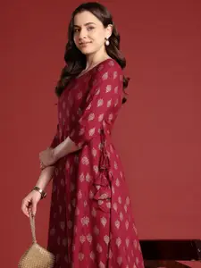 Anouk Tie-Up Tassels Detail Foil Print A-Line Midi Ethnic Dress