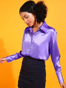 Popwings Women Purple Relaxed Opaque Casual Shirt