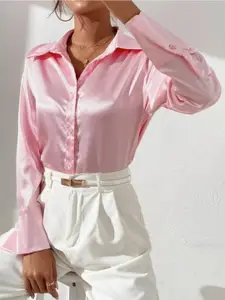 Popwings Women Pink Relaxed Opaque Casual Shirt