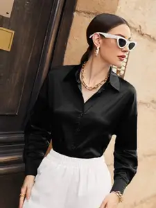 Popwings Women Black Relaxed Opaque Casual Shirt