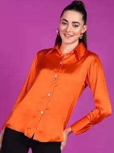 Popwings Women Orange Relaxed Opaque Casual Shirt
