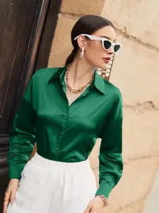 Popwings Women Green Relaxed Opaque Casual Shirt