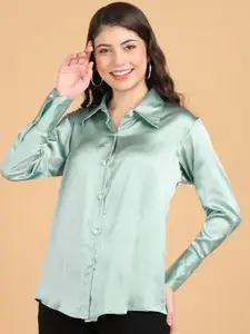 Popwings Women Sea Green Relaxed Opaque Casual Shirt